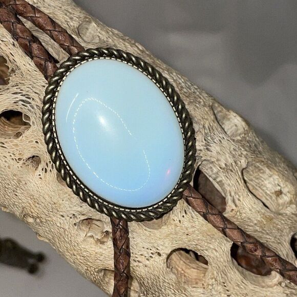 BRONZE Large Faux Opal Wedding Formal Groom Dad Son Western Southwest Bolo tie - Picture 12 of 16